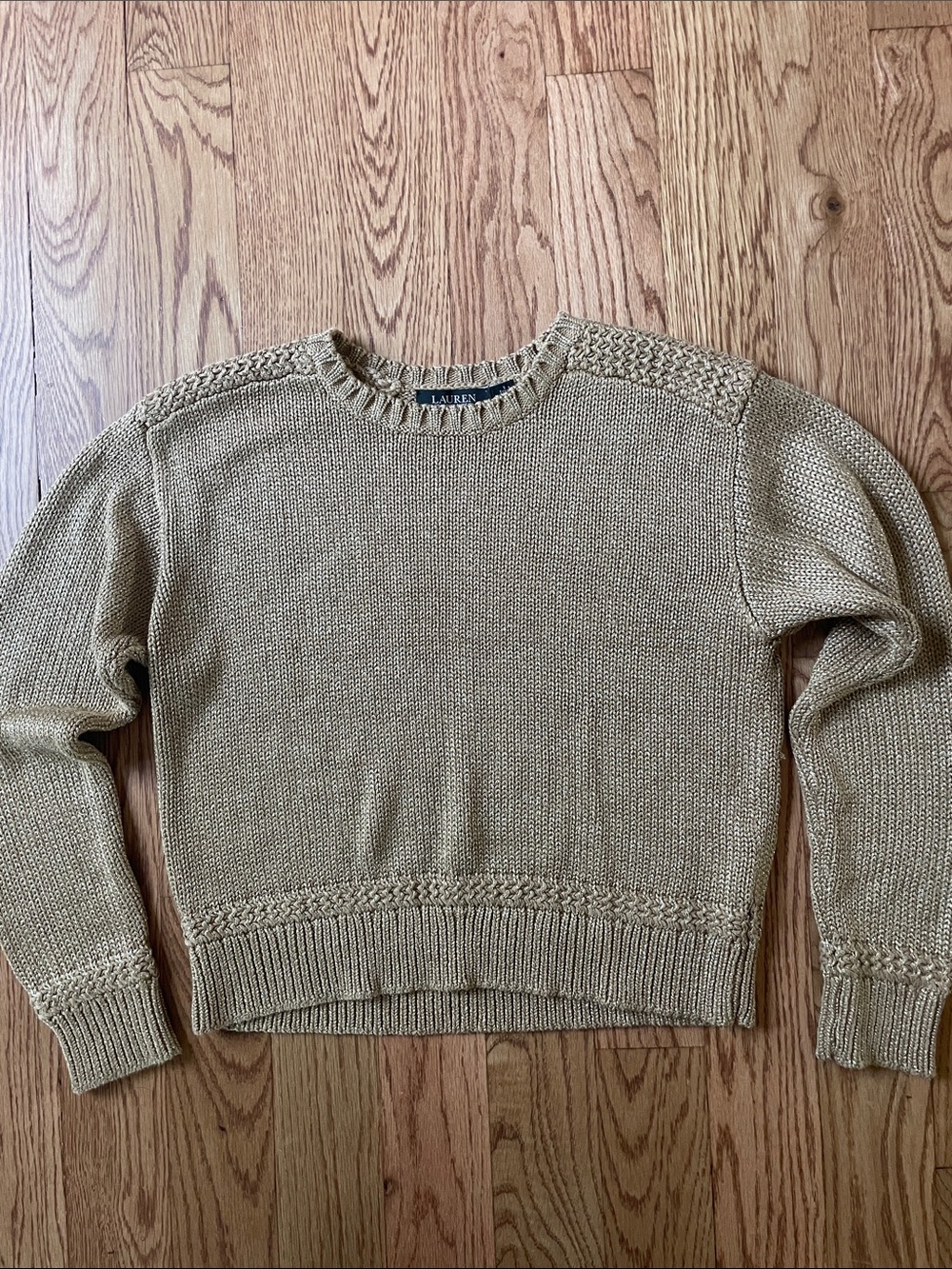 Lauren Ralph Lauren Tan/Gold Textured Crewneck Sweater